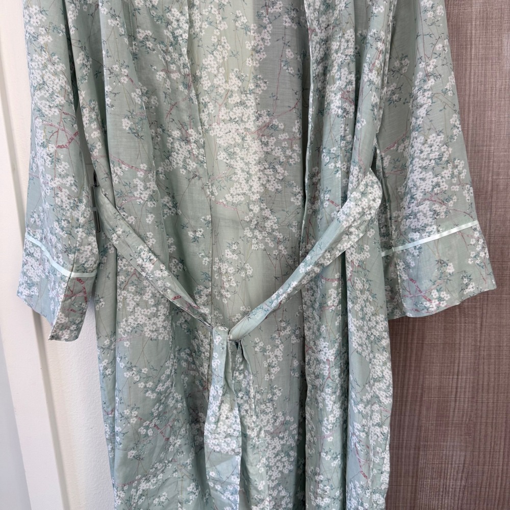 NEW Papinelle Teal Cherry Blossom Maxi Robe Cotton Silk Lace Trim Floral Medium - Picture 5 of 14